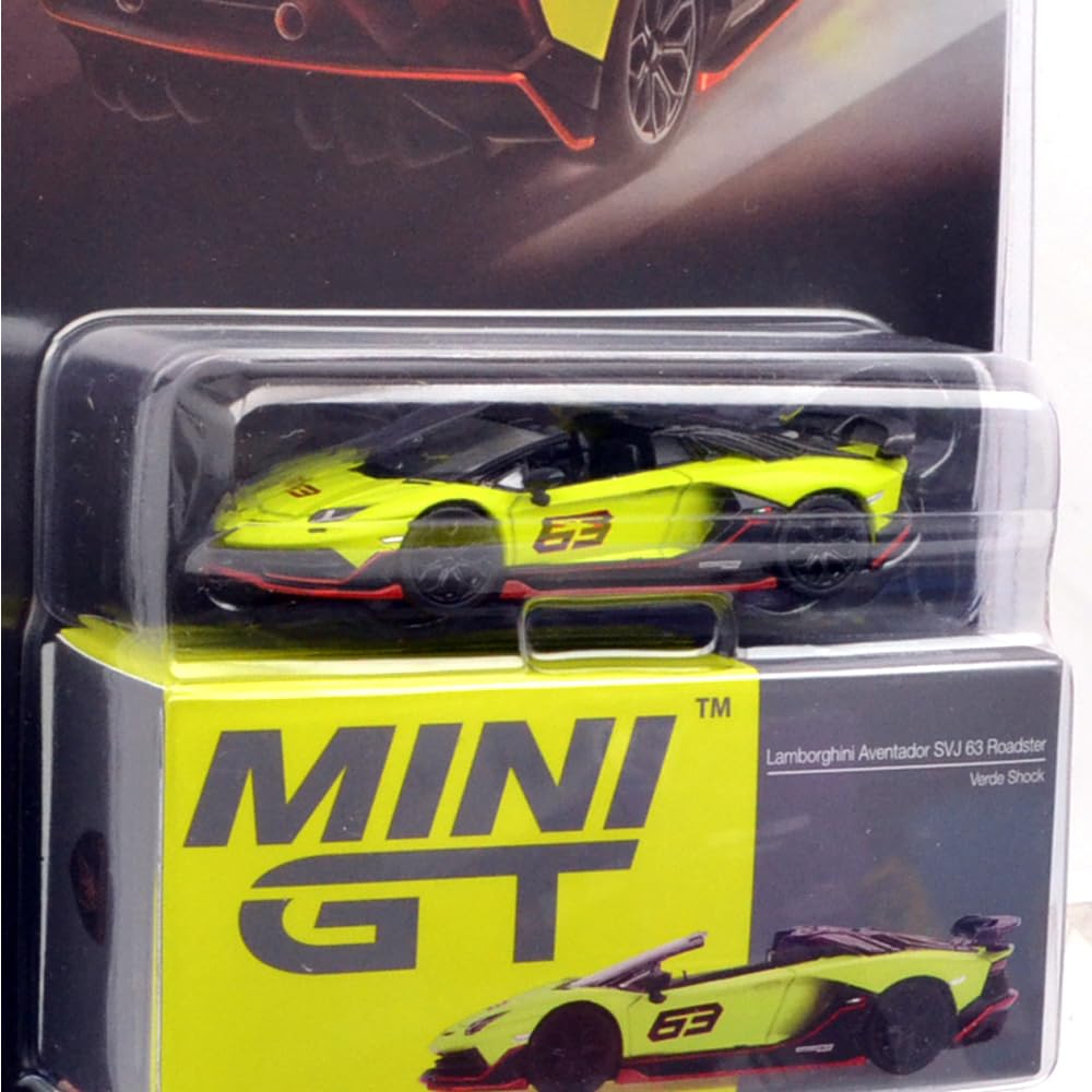 MINI GT Scale LAMBORGHINI AVENTADOR SVJ 63 ROADSTER MiJo Limited Edition Lamborghini Aventador SVJ 63 Roadster Blister Package 164 (VERDE SHOCK) -