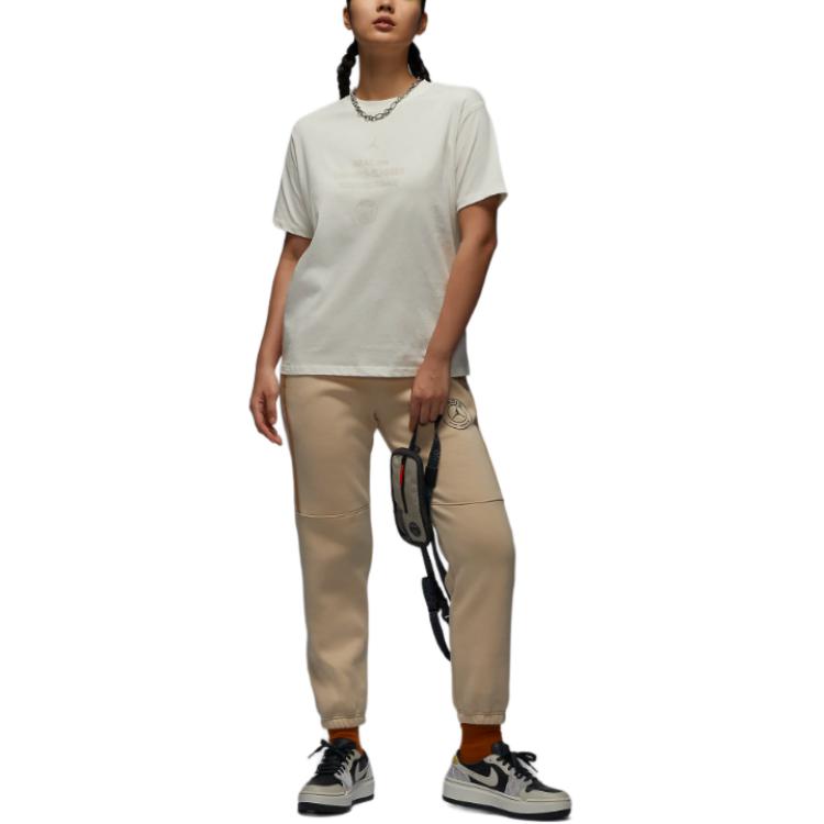 Jordan Paris Saint-Germain Round Neck Pullover Fashion Versatile Short Sleeve T-Shirt Women T-Shirts White FV7749133