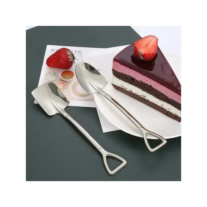 4 Stück/Set Niedliche Schaufel Teelöffel Eiswerkzeug Metall-Teelöffel Kaffeelöffel für Obst Dessert Schaufel Geschirr Besteck Löffel