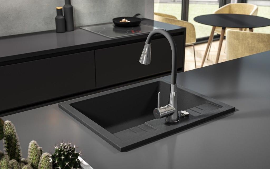 Zumba II Sink Tap, Black Spout, 2-function, Chrome