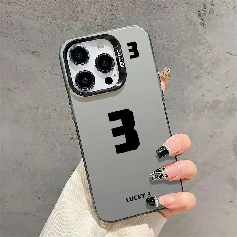 Lucky Numbers7 3 Electroplate Silver IMD Phone Case For iPhone 15 12 13 14 11 Pro Max XS X XR 7 8 14 15 Plus Couple Cover