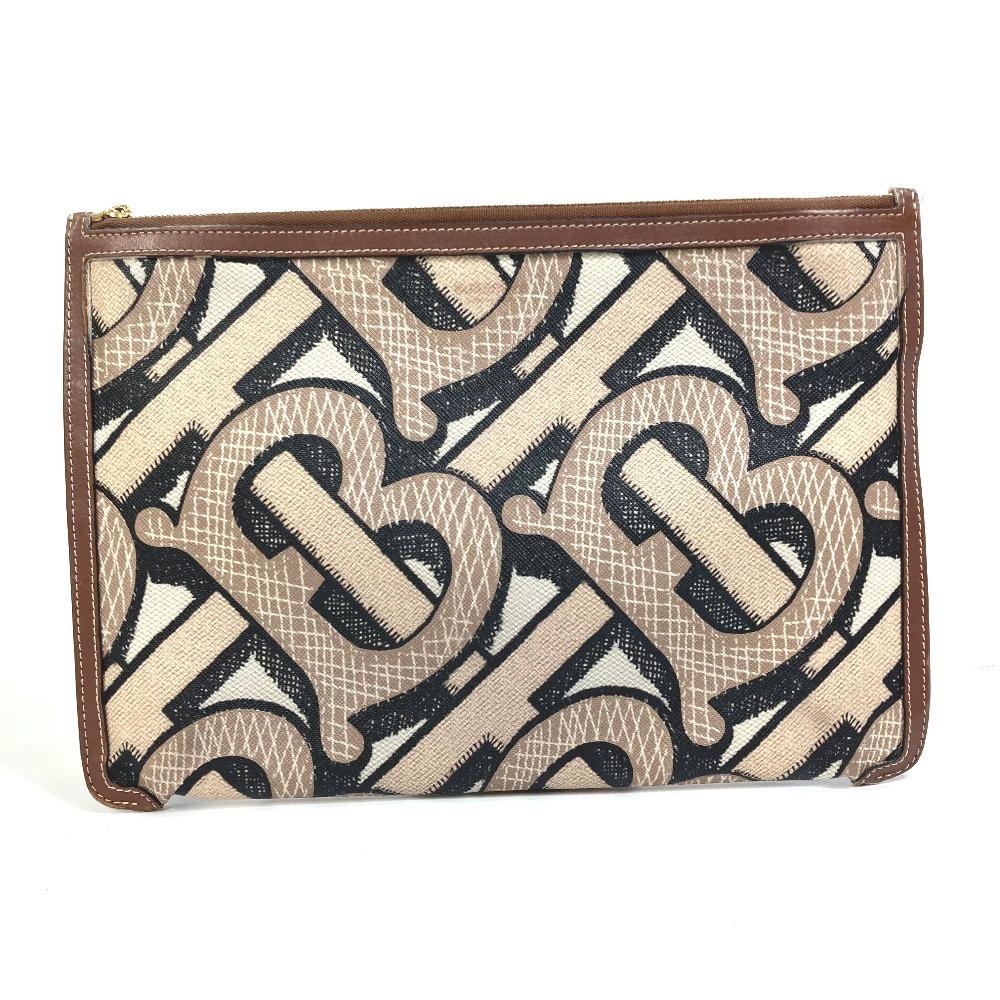 BURBERRY bag TB whole pattern fastener zip Clutch bag PVC/Leather Brown