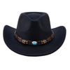 (One Size, Black) Western Cowboy Hat for Women Men Bohemian Cowgirl Hat with Beads Trim Outdoor Sun Hat