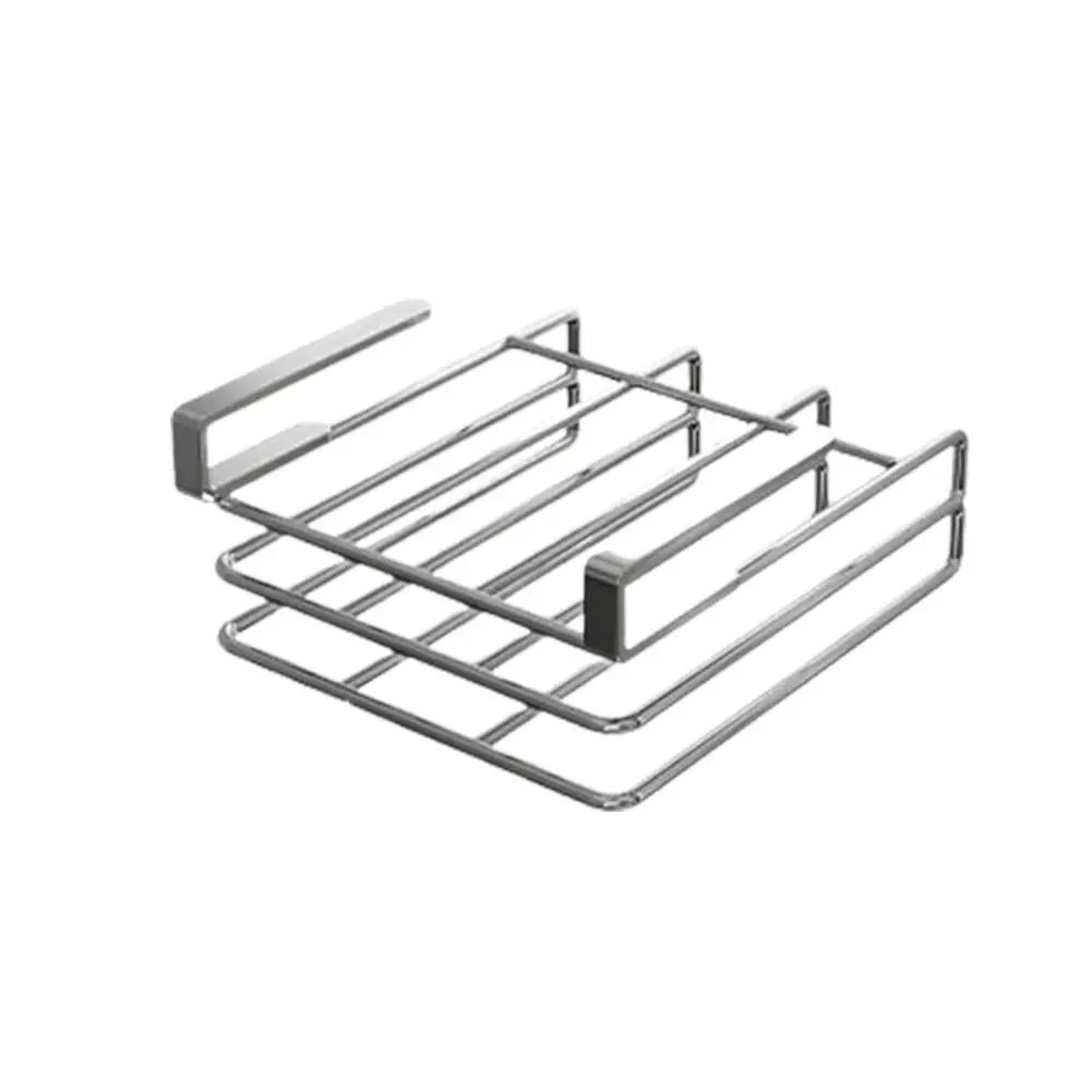 Kitchen Stainless Steel Wall Hanging Rack Under Cabinet Paper Towel Holder Pot Lid Storage with Hooks Space Saving Organizer