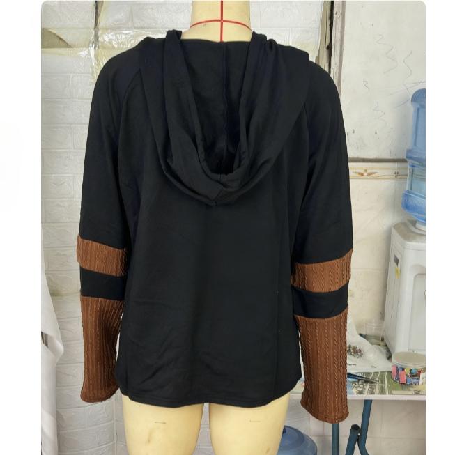 Autumn Fashion Casual Versatile Hooded Knitted Contrasting Top Women's Pullovers & Long Sleeves
