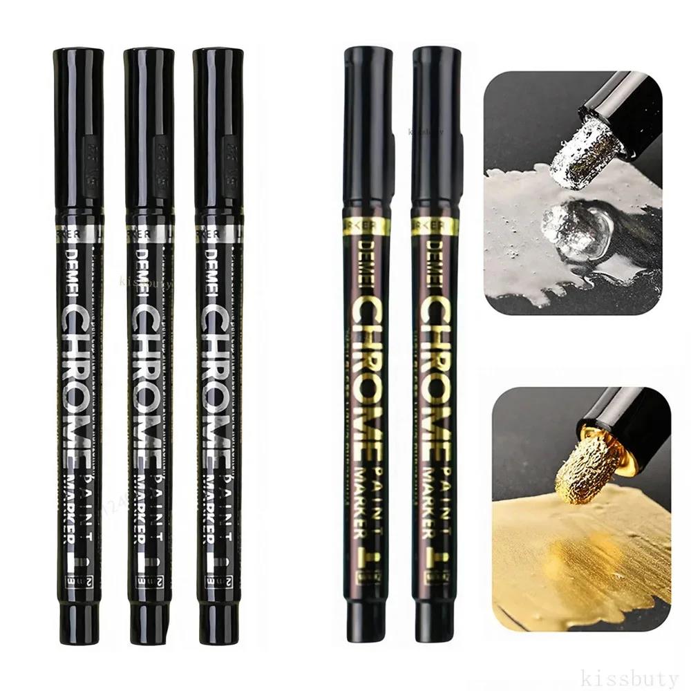 1-5Pcs Chrome Paint Marker Reflective Fluid Mirror Paint Pen 2mm Silvery Ink For DIY Car Styling Model Metal Wood Plastic Stone Touchup Paint2