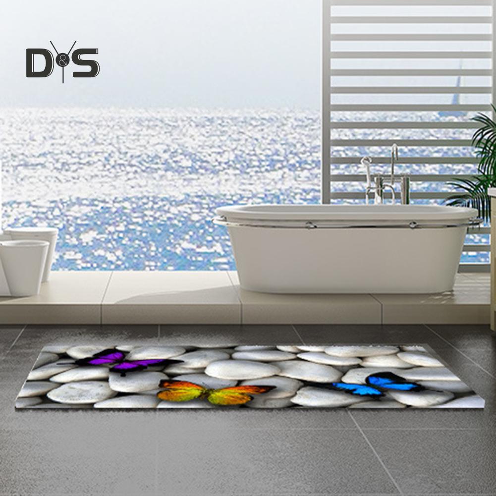 DYS Home Decor Cobblestone Butterfly Pattern Floor Mat Bathroom Non-slip Absorbent Rug Carpet