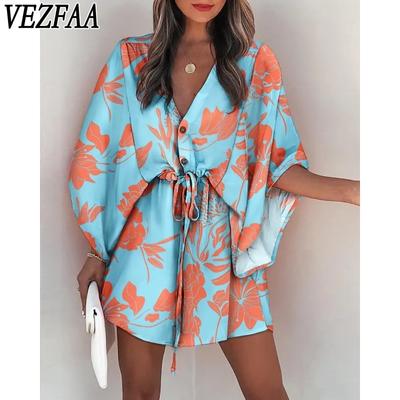 Moda dame vară primăvară mâneci scurte cu decolteu în V talie înaltă rochii casual