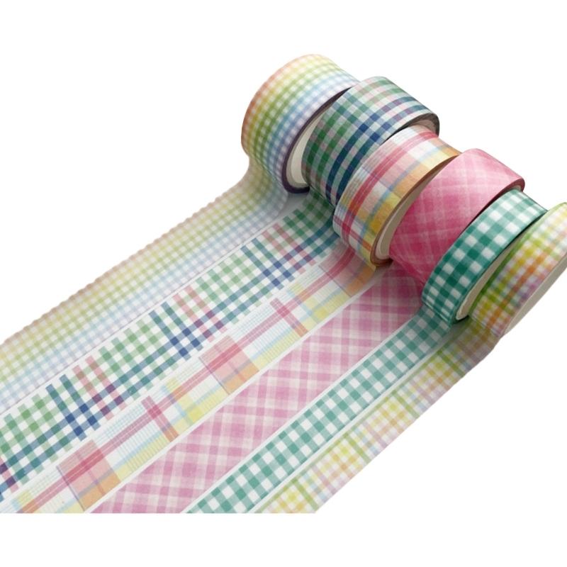 6Rolls Gridded Decorative Tape Scrapbooking Decorative Tape for Journaling Notebook Planner Wrapping 5Meter Per Roll