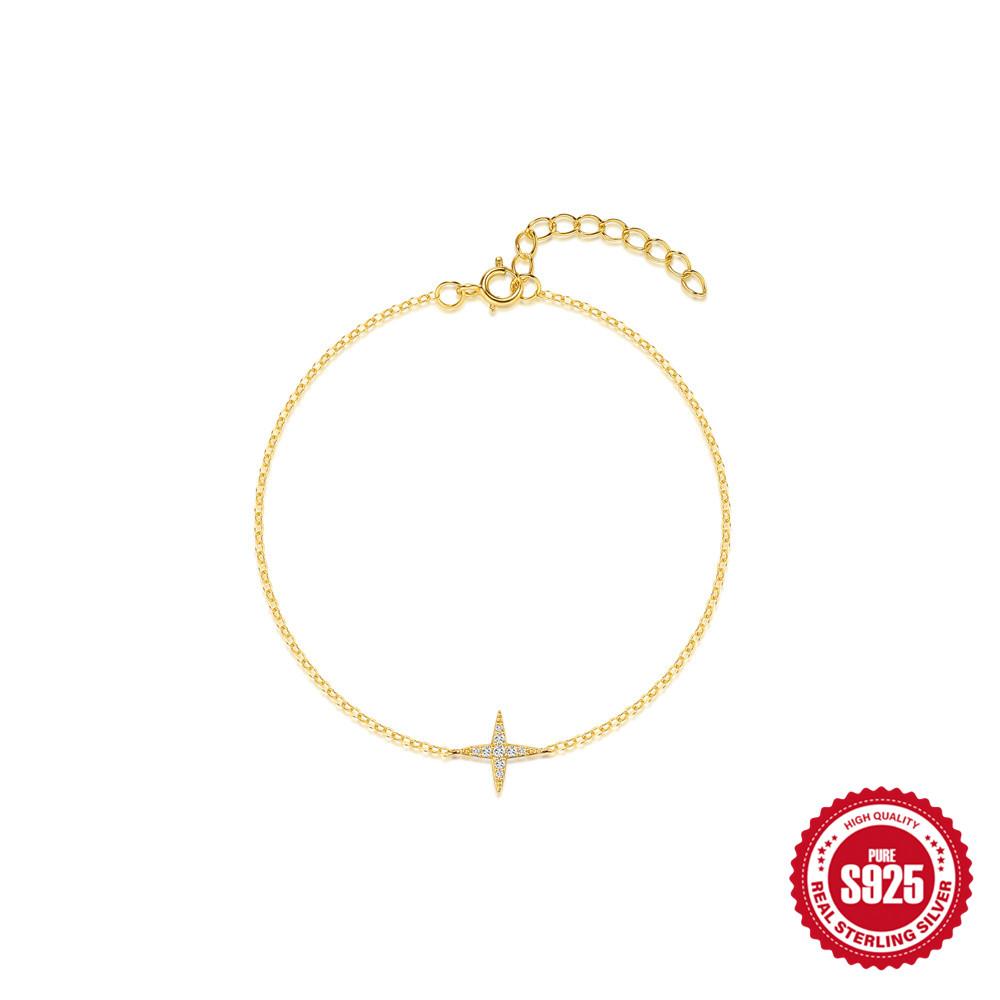 CANNER Real S925 Silver Mini Zircon Flower Pendant Bracelet Chain for Women's Fine Jewelry Gifts Gold Bracelets Bangles