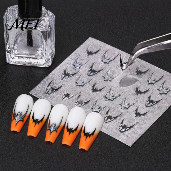 Easy Application Nail Art for Novices Halloween Stickers, Glitter Gothic Bat Decals, Creative DIY Consumables Self-Adhesive Accessories Women