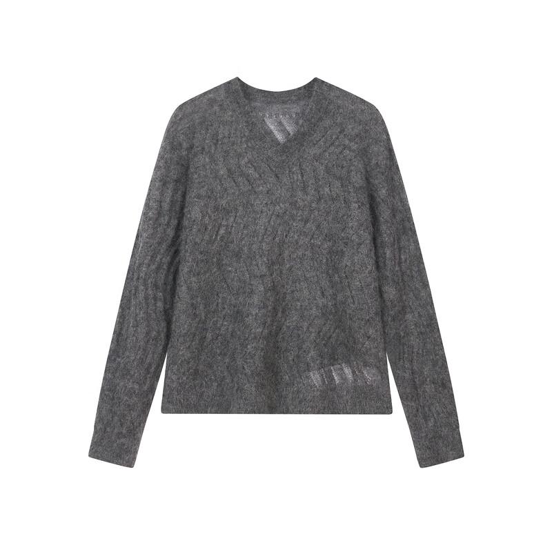 LESS Women's V-Neck Long Sleeve Mohair Blend Pullover Sweater