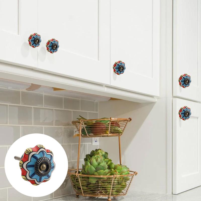 1PC Iron Material Vintage Cabinet Handle European Style Painted Pattern Exquisite Pumpkin Shape Home Decoration Multicolor