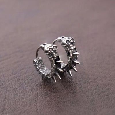 Stainless Steel Gothic Skull Earrings for Women Gift Vintage Skeleton Hoop Earring Punk Hip Hop Rapper Ear Jewelry