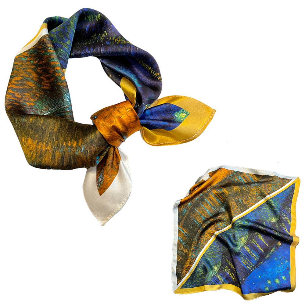 

Women 100% Mulberry Real Silk Scarf 53cm Luxury Kerchief Spring Autumn Neckerchief Brand Oil Painting Chinese & Painting Style