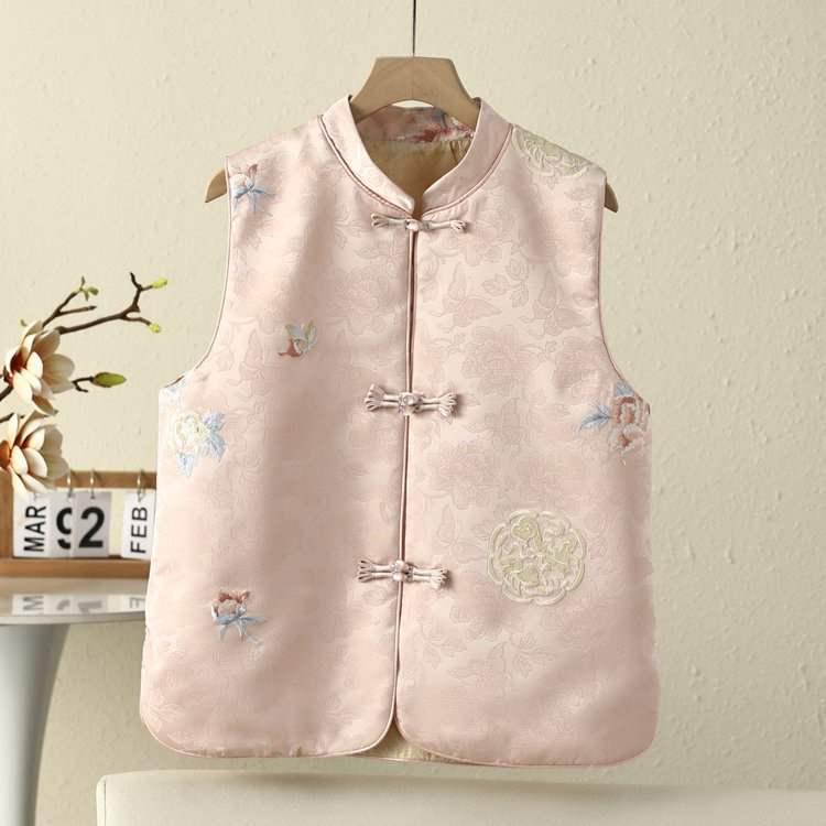 Women's Retro Jacquard Vest: Stand Collar, Frog Button, Horse Pattern, Chinese Style, Elegant Cape, Single-Breasted Cardigan.