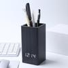 Wooden Alarm Clock Pen Holder: Time, Temperature & Date Display for Students