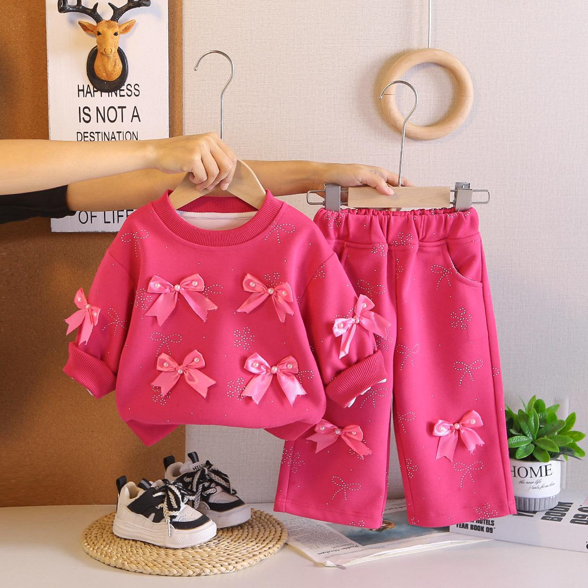 2026 Stylish Spring & Autumn Bow Long Sleeve Two-Piece Set for Baby Girls 110 cm розы красного