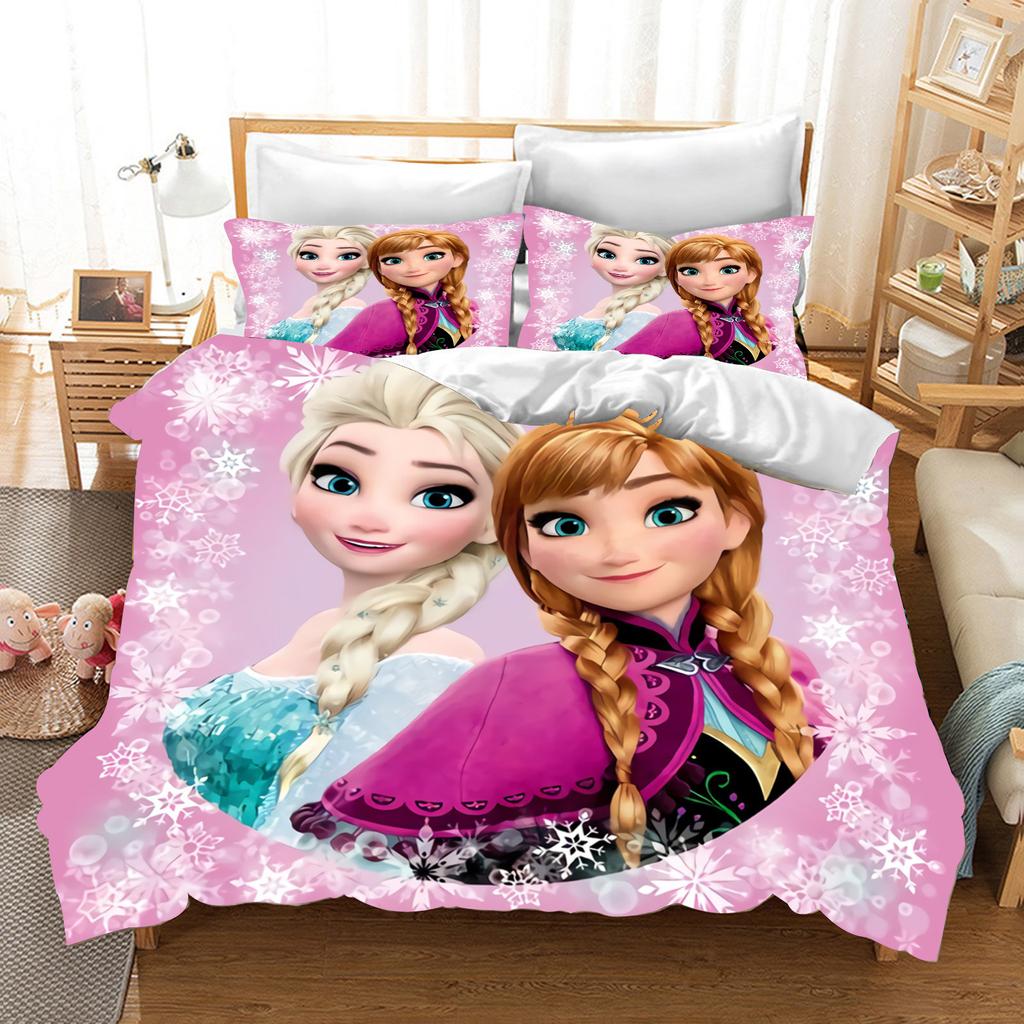 Children's Frozen Princess Bedding Set Elsa Bear Duvet Cover Queen with Pillowcase 3D Children's Bedding Set