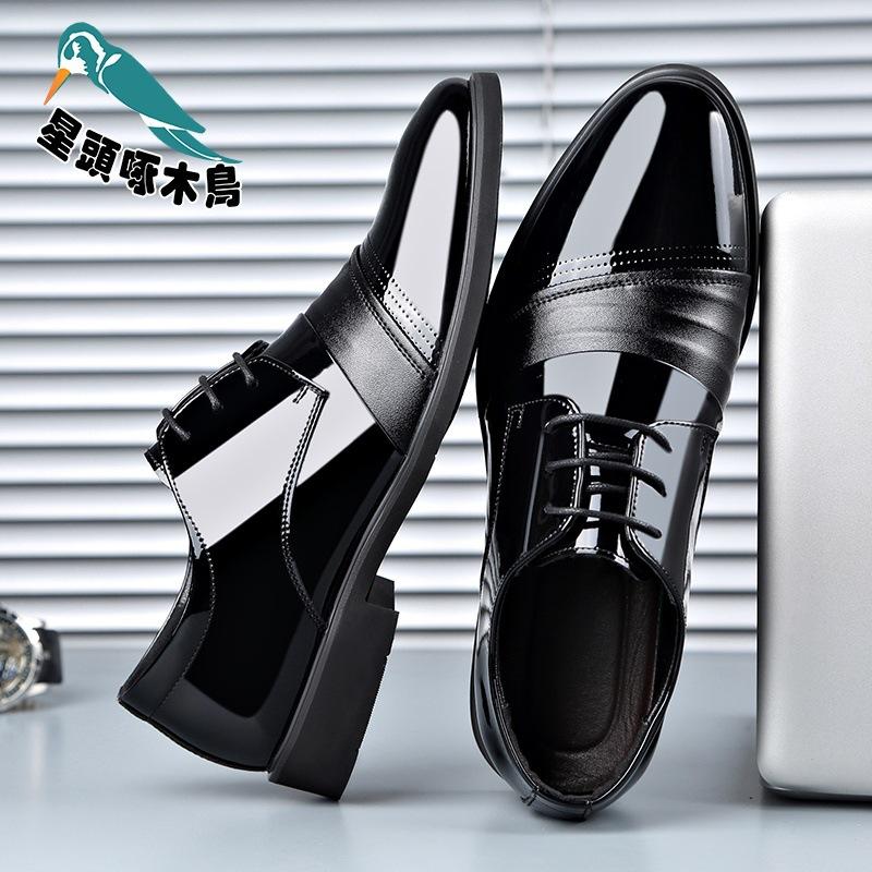 

2025 новая кожаная обувь мужская деловая кожаная обувь мужская на шнуровке низкий верх лакированная кожа трехсоставная мужская обувь 44