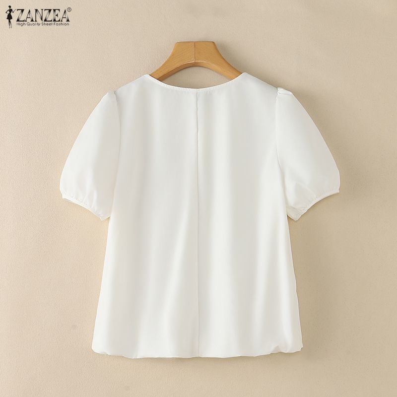 ZANZEA Women Casual Round Neck Solid Color Loose Short Sleeve Blouse
