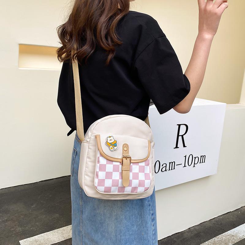 Women's Bag Plaid Nylon Cloth Small Square Bag New Women's Bag Trend Sweet Contrasting Color Shoulder Messenger Bag