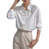 Women's Long-Sleeve White French Shirt - Spring/Autumn, Wrinkle-Resistant, Elegant Draped Style