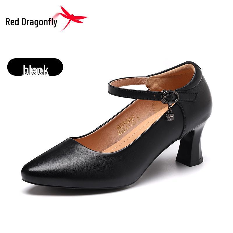 Red Dragonfly Women s Mary Jane Pointed Toe High Heels - Summer Genuine Leather Height Increasing Casual Shoes 37 чёрный