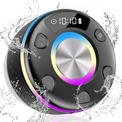 Bluetooth Shower Speaker, Portable Bluetooth Speaker 360° HD Sound, RGB Lights, FM Radio, IPX7 Waterproof Wireless Speaker with Suction Cup and Mic