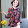 Women's Shirt Plus Size Cardigan Cotton Silk Long Sleeved Floral Shirt Summer