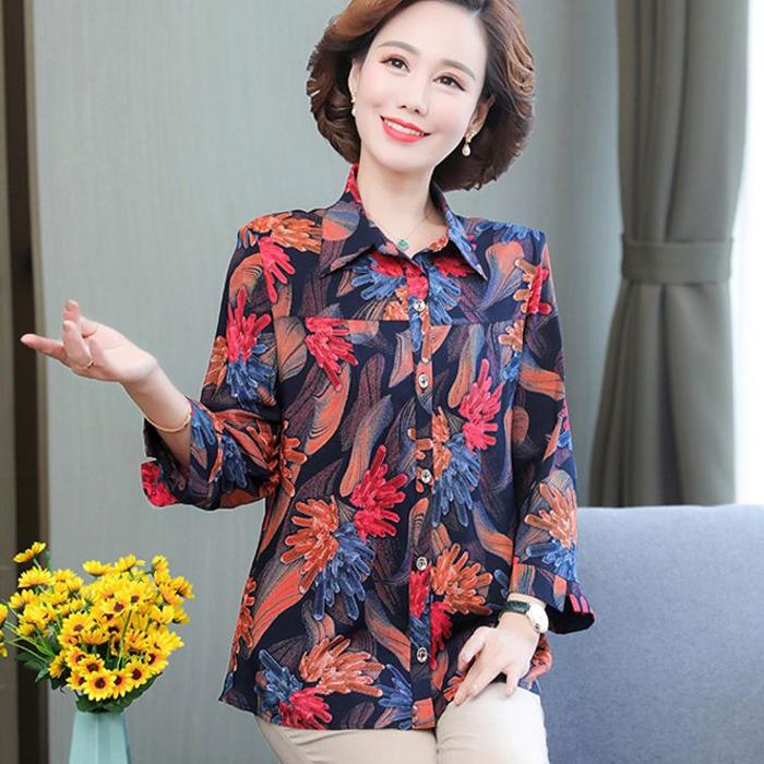 Women's Shirt Plus Size Cardigan Cotton Silk Long Sleeved Floral Shirt Summer