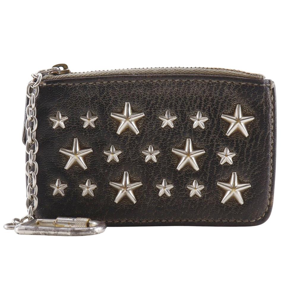 

JIMMY CHOO Nancy Coin Purse Star studs black leather unisex Used
