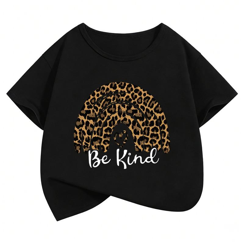 Be Kind Rainbow Heart Leopard Print Funny T Shirts Y2k Kids Childrens Tshirt Boys Girls Summer Spring Casual Top Tee Shirt