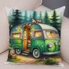 Happy Campers Pillow Case Double Print Decor Cartoon House Travel Car Cushion Cover for Sofa Home Soft Plush Pillowcase