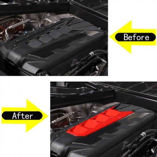 Red Engine Shroud Cover Panel Cover Trim For Corvette C8 -2025