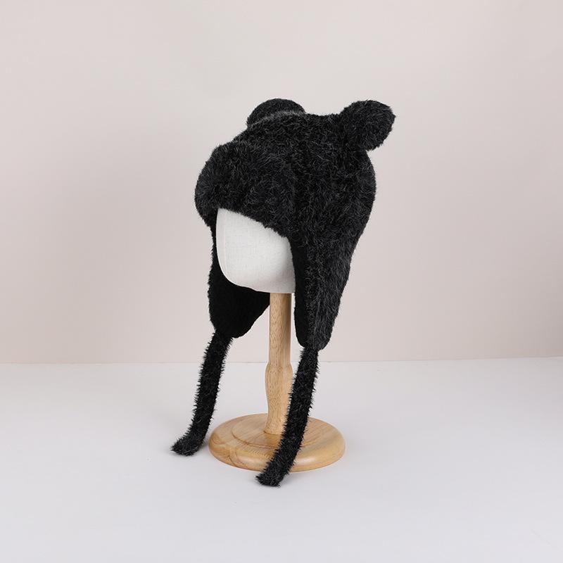 Children's Hats Plush Bear Ear Protectors Pullover Hats Boys and Girls Cartoon Cute Outdoor Warm Knitted Hats