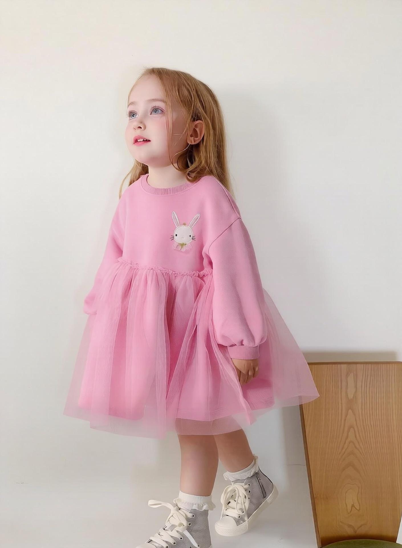 Girls Long Sleeve Cotton Mesh Dress for Spring and Fall Princess 90