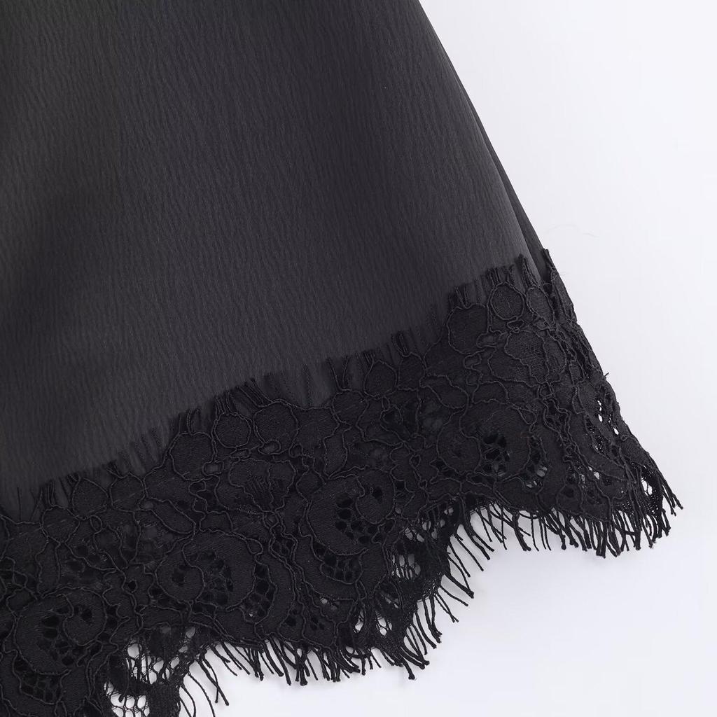 Women's Retro High-Waisted Lace Trim Midi Bodycon Skirt