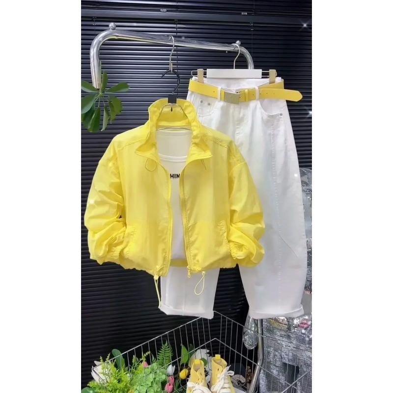 Damen Kurzarm Sonnenschutz Sommer Locker Reise Outdoor Stehkragen Mantel Damen Freizeit Unifarben Reißverschluss Mantel