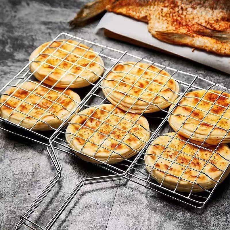 BBQ Grill Basket Hamburger Grill Rack Barbecue Meat Clamp Net Grilling Tool Outdoor BBQ Accessories