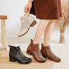 Johnature Hollow-out Genuine Leather Short Boots Retro Thick Heel Breathable Soft Soled Women's Shoes