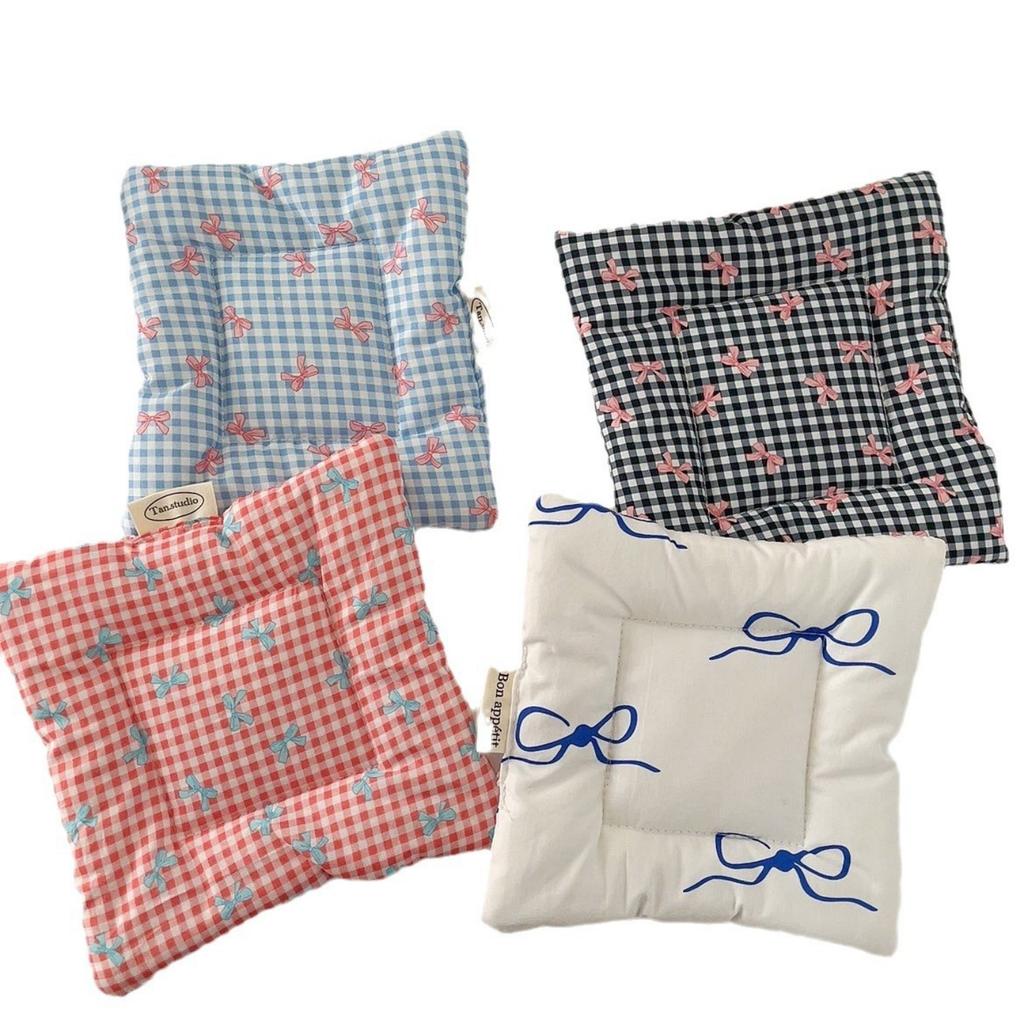 Korean Ins Bow Print Checkered Square Cloth Cotton Coasters Insulated Padded Kitchen Mat Desktop Decorative Props Home Mats