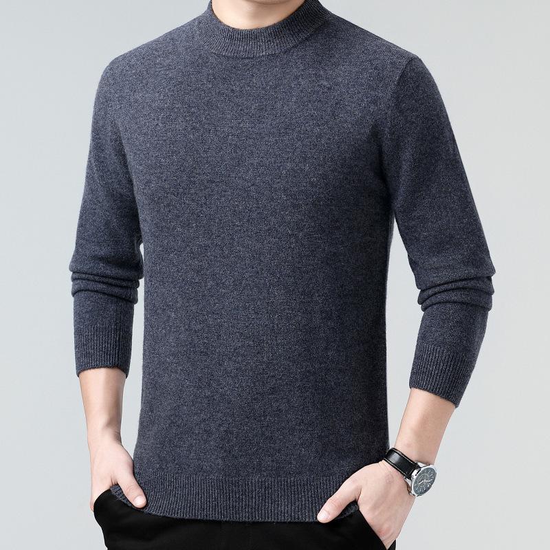 Men's 100% Wool Sweater, 2025 Autumn/Winter, Thickened Warm Half-High Collar, Middle-Aged Dad Knitwear