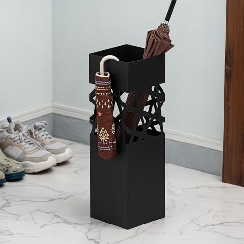 Azumaya-kk Umbrella Stand, Black, Steel, Removable Water Tray, Approx. W15.5 X D15.5 X H49cm, Slim, Square, for Entryways, LFS-186BK
