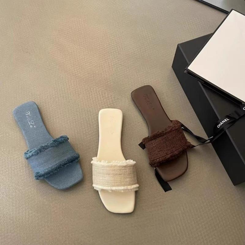 Nuove Scarpe Basse a Mezza Pantofola Intrecciate Retro con Tacco Basso Infradito a Spalla Singola