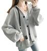 Thin Hoodie with Front Loose Long Dolman Long Loose Easy To Room Cold Cold [Second Roots] Hood, Buttons, Tops, Fit, Casual, Sleeves, Women's, Sleeves,