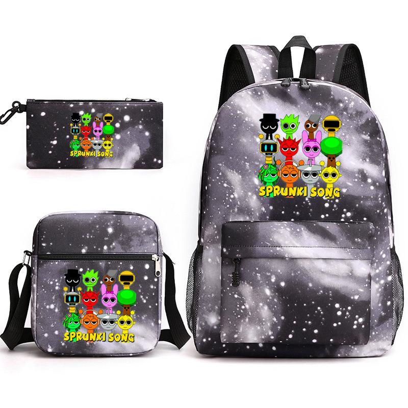 Rhythm Box Sprunki Cartoon Backpack Shoulder Bag Pencil Bag Student Schoolbag Children S Cartoon Three-Piece Set three-piece set