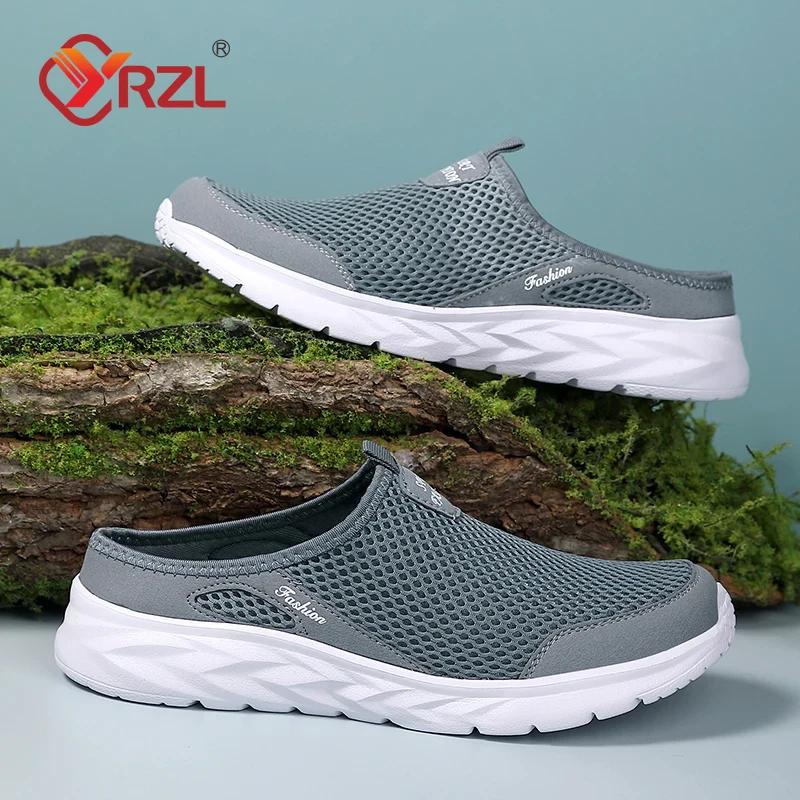 YRZL Men Half Slippers Man Shoes Anti Slip Sneakers Casual Shoes for Man Lightweight Male Flat Slipper Mens Beach Sandals Summer