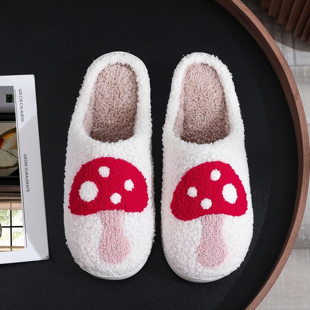 Grzybkowe bawełniane pluszowe kapcie dla par - Ciepłe buty domowe dla mężczyzn i kobiet