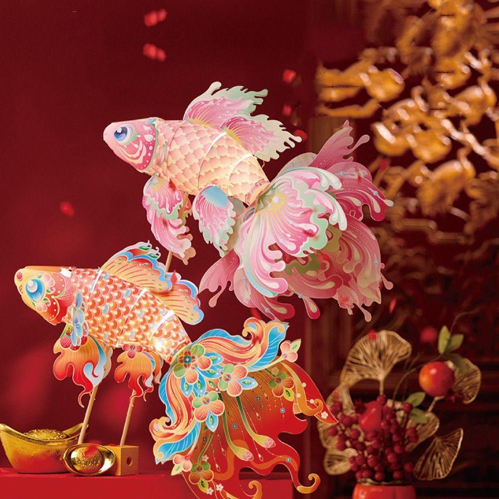 Chinese Style New Year Fish Lantern Waterproof Traditional Children Handheld Lantern Cartoon Luminous Light